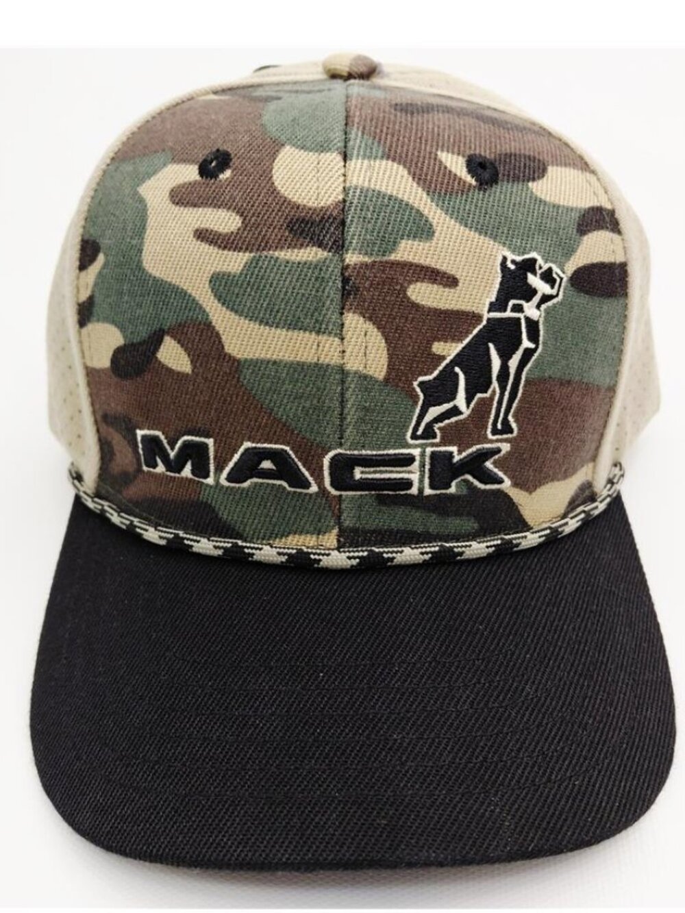 Mack Trucks Camo Rope Hat | Bulldog Logo Laser Perf Snapback | NWT Camouflage